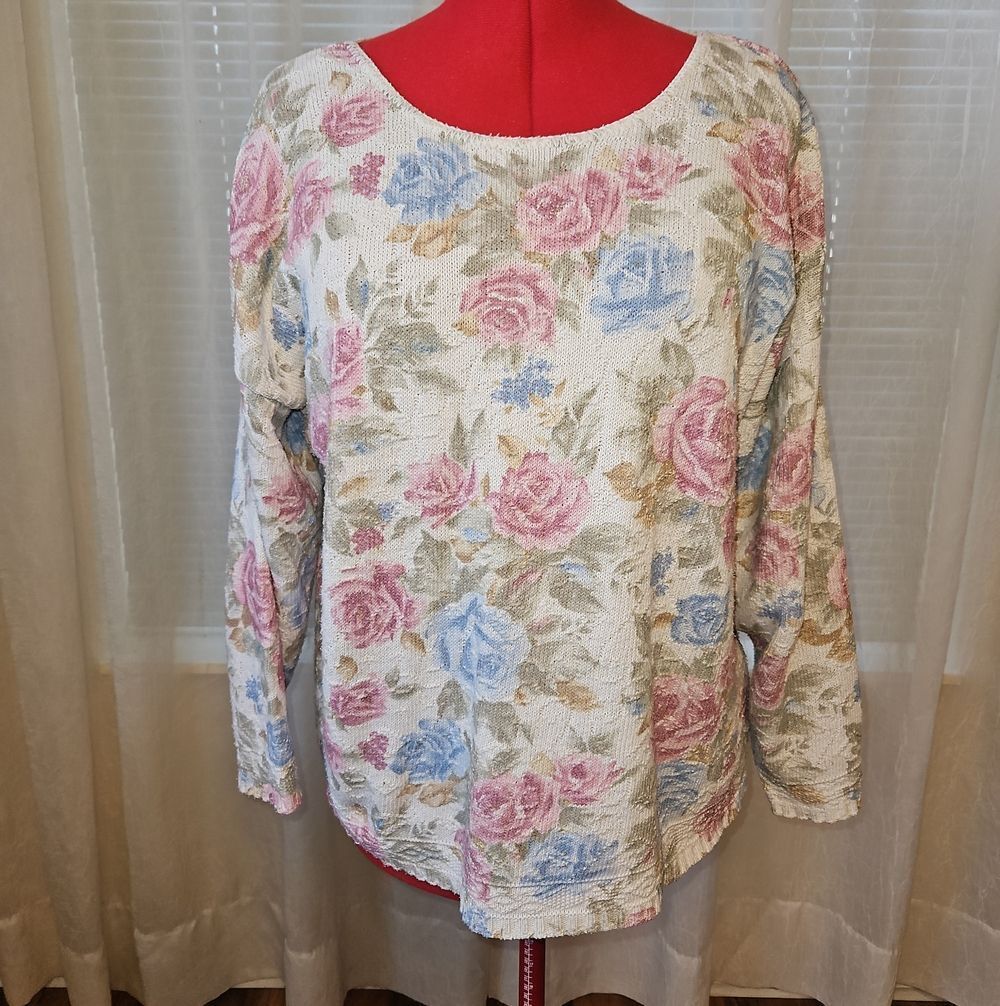 Vintage Women's County Seat Nuovo Floral Scoop-Neck Pullover Sweater